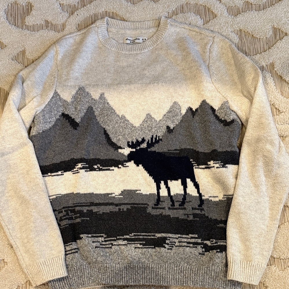 Abercrombie Kids Beige and Black Moose Sweater